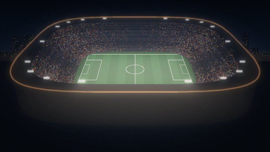 Illustration of a soccer stadium lit up at night